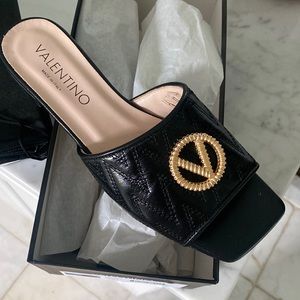 Valentino By Mario Logo Leather Flat Sandals- New in box